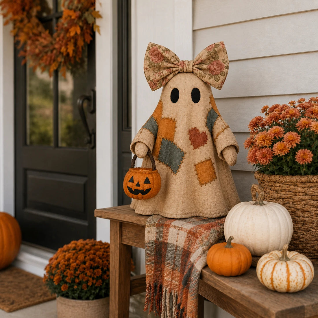Vintage Ghost & Pumpkin Lantern Set - Halloween Decor, LED Warm Glow